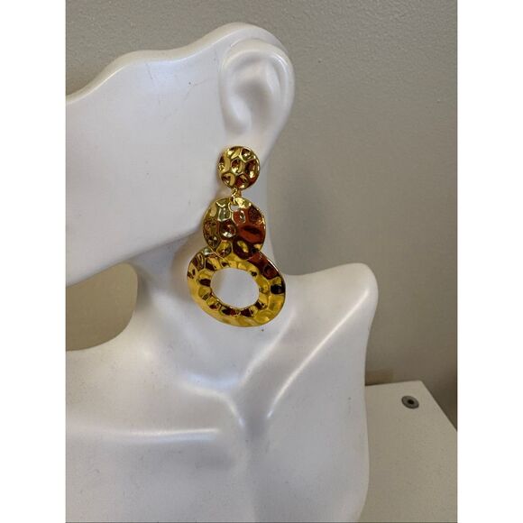 Textured Gold Double Ring Earrings - Picture 2 of 2